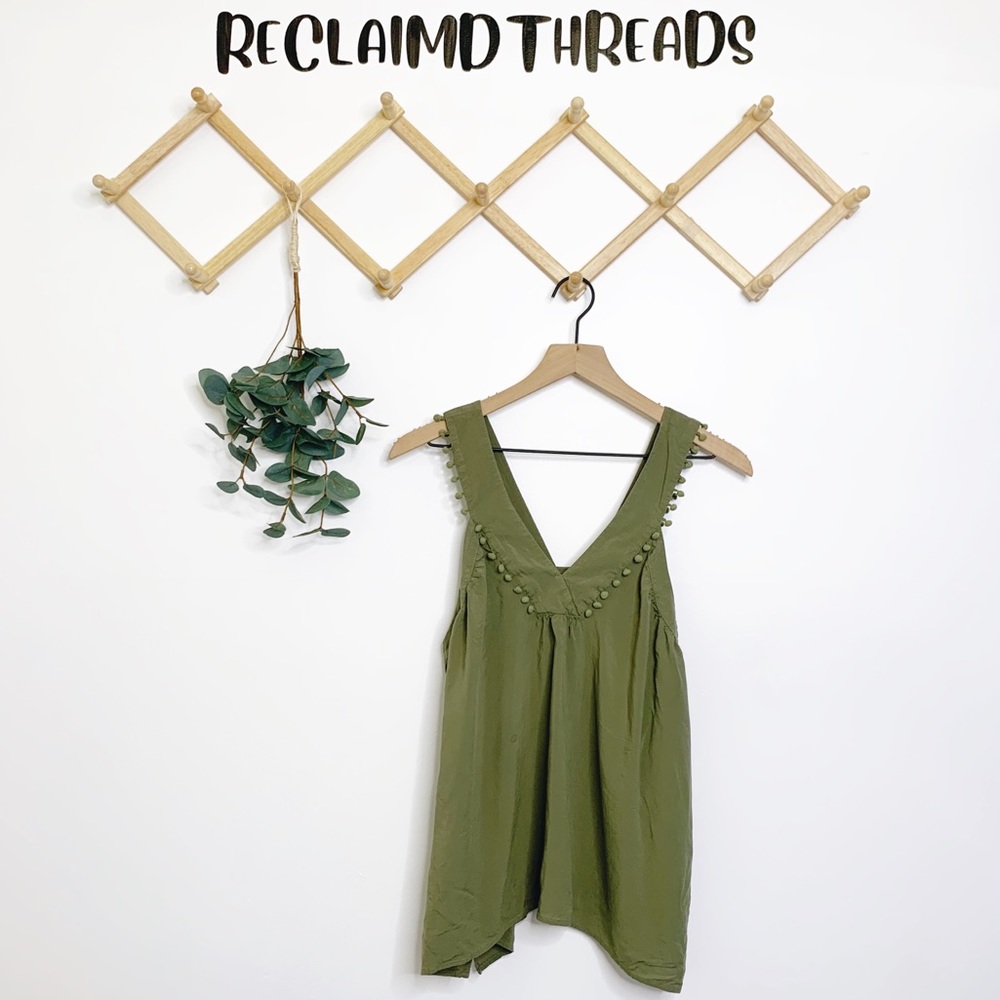 Loft green pom pom tank top